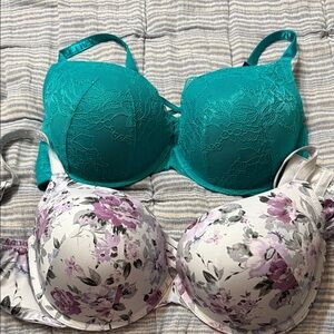 Torrid Teal Lace and Floral Print Bra Set